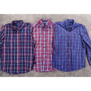 Saddlebred Mens Long Sleeve Plaid Button Classic Fit Shirt Size Medium Lot Of 3